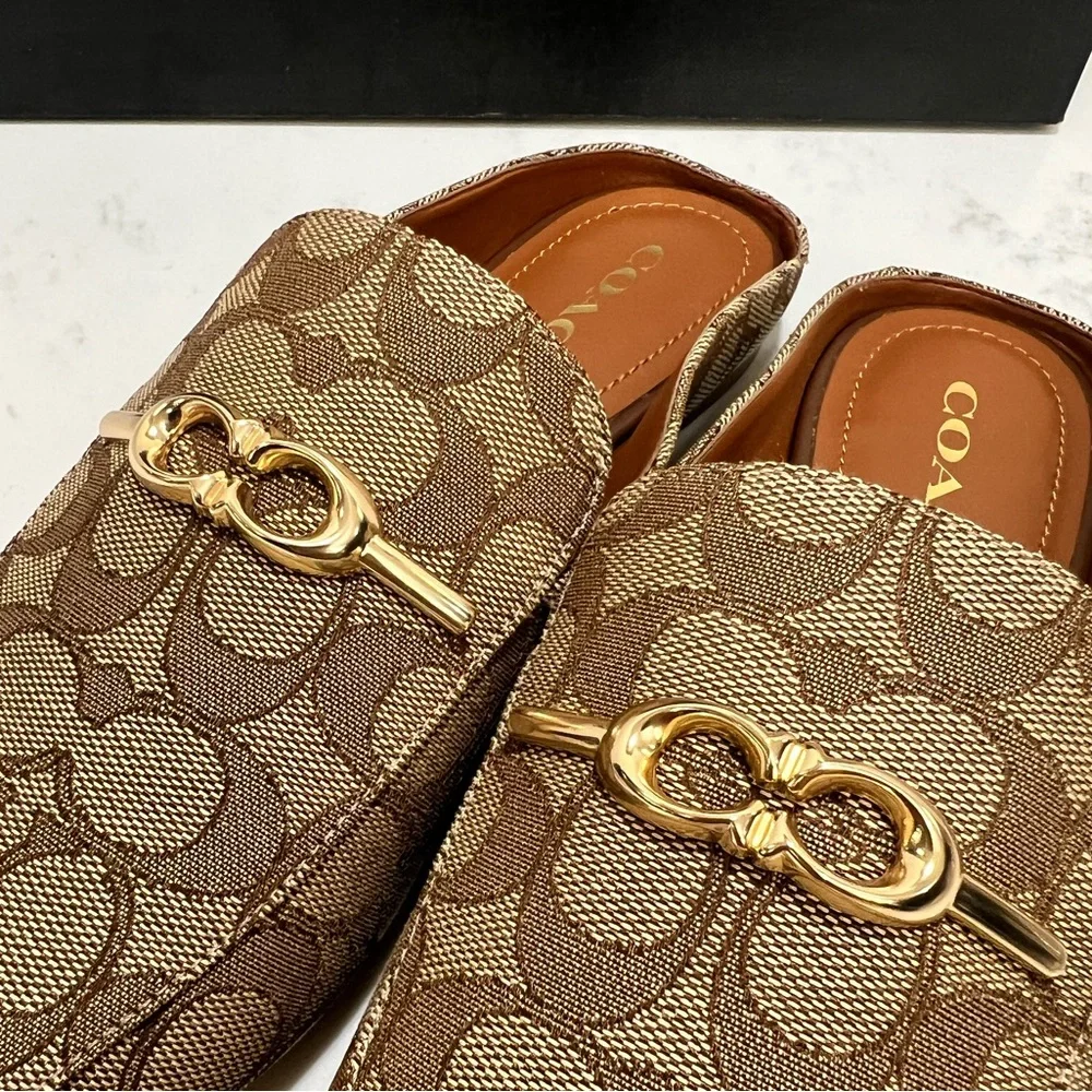 Coach Tan Signature Loafers with Gold Accents - Picture 6 of 10